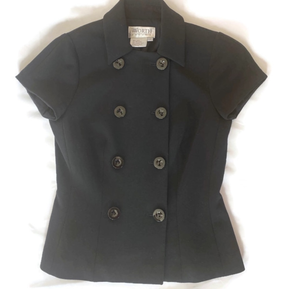 Worth Petites 2 Black Wool Stretch Short Sleeve